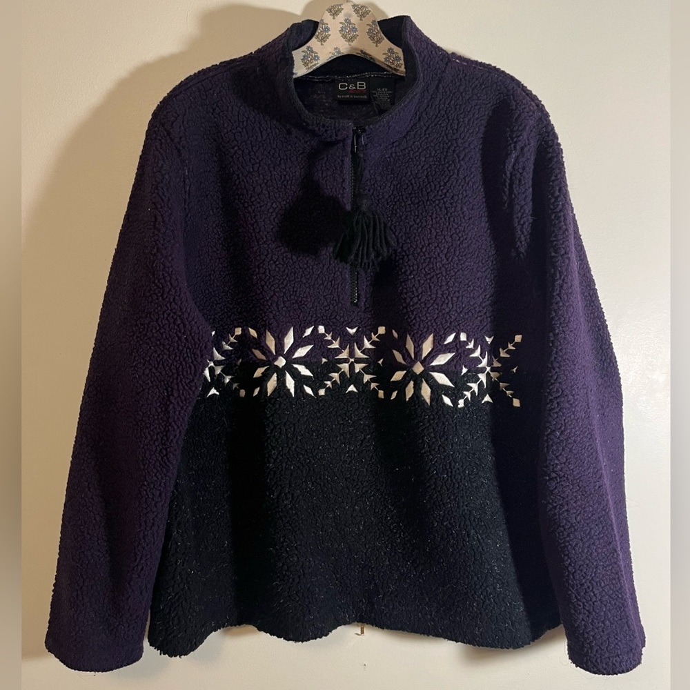 C&B Sport purple black snowflake 1/4 zip sweater size XL